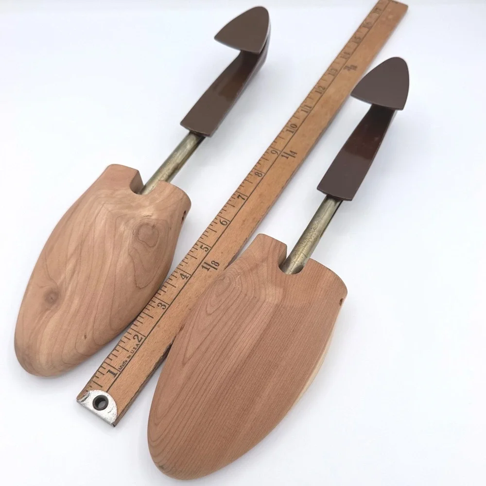 Vintage 1960s 70s Rochester Shoe Tree Co Shoe Keepers Wood Metal USA Pair MCM